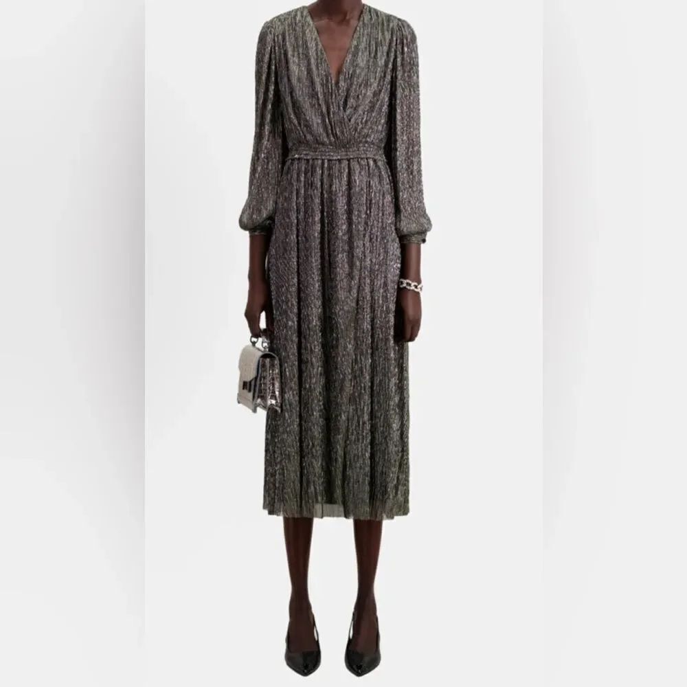 The Kooples Pleated Metallic Dress NWT Size 0= Size XS= US 2